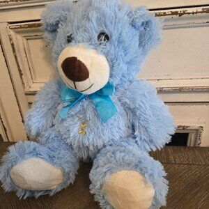 13 inch plush blue bear with bear pendant necklace